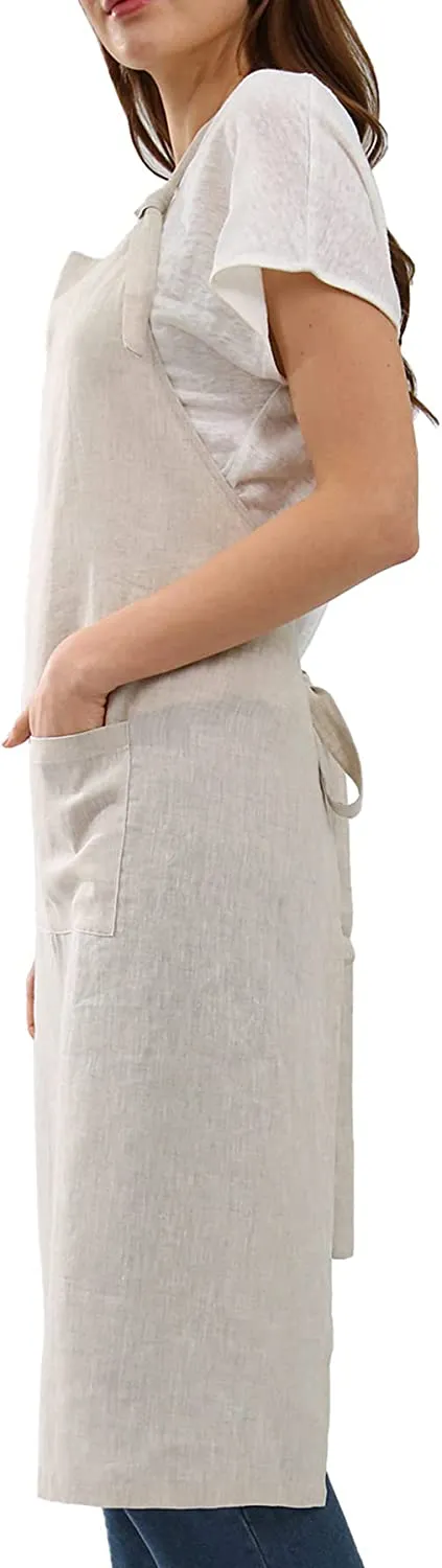 Amazhiyu Pure Linen Kitchen Apron with Pockets
