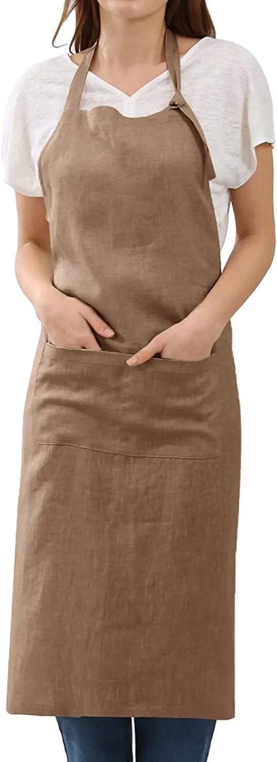Amazhiyu Pure Linen Kitchen Apron with Pockets