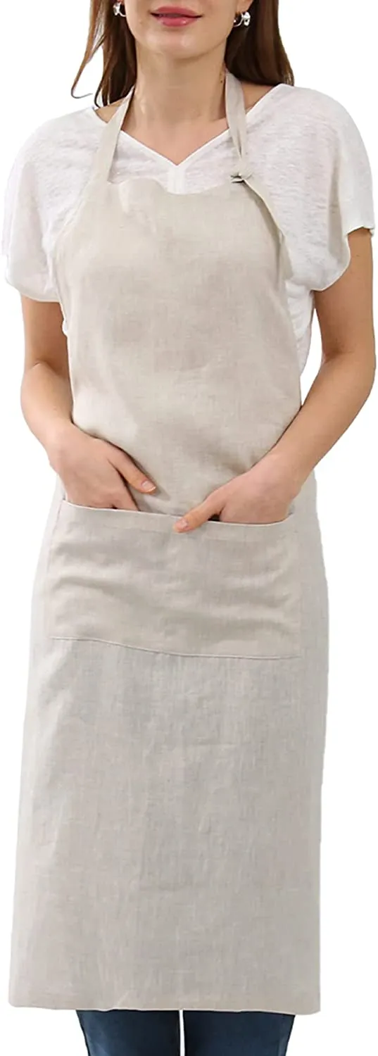 Amazhiyu Pure Linen Kitchen Apron with Pockets
