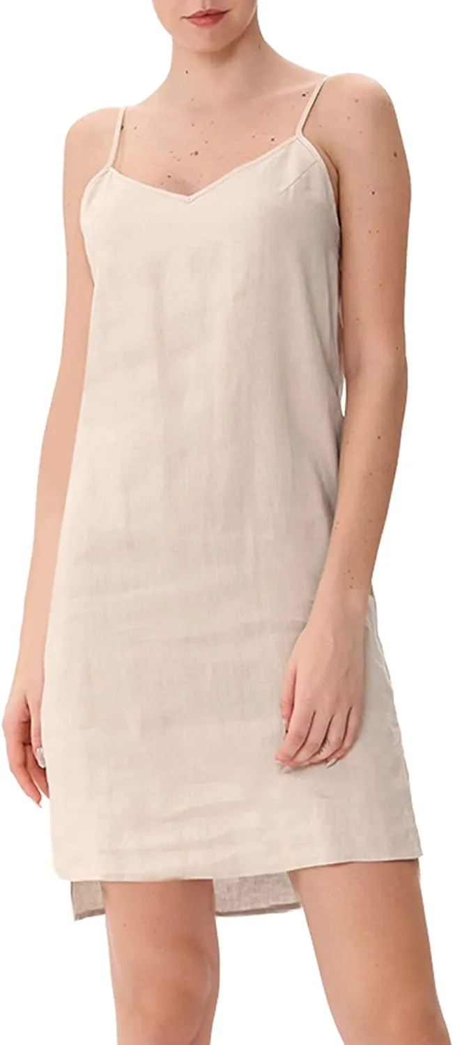 Amazhyu 100% Linen Spaghetti Strap Dresses with Slit