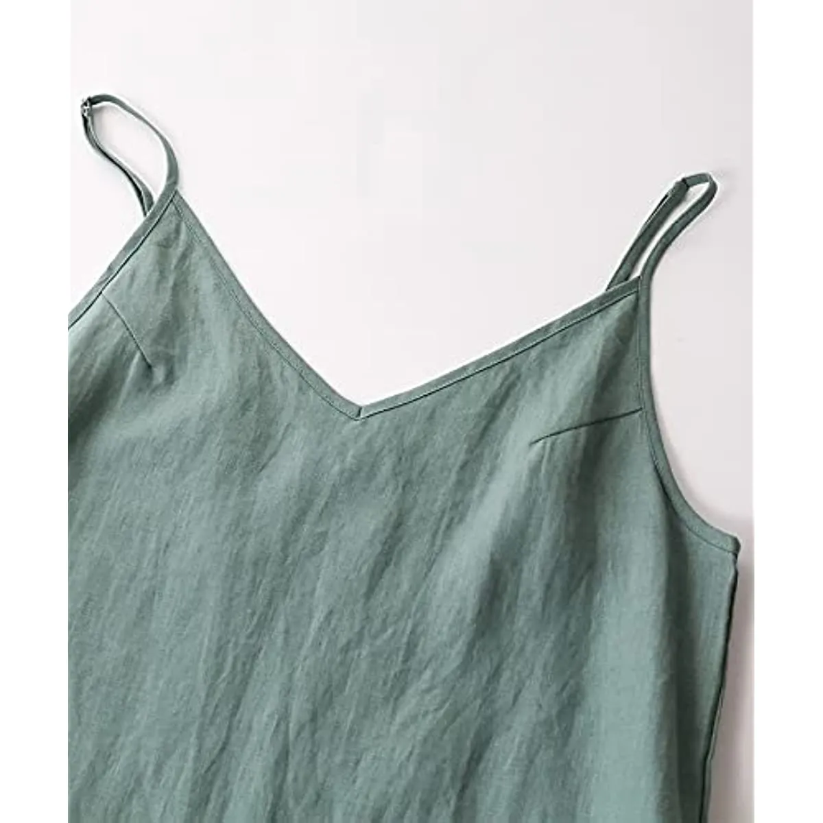Amazhyu 100% Linen Spaghetti Strap Dresses with Slit