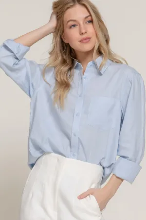 Baby Blue Long Sleeve Linen Blend Shirt