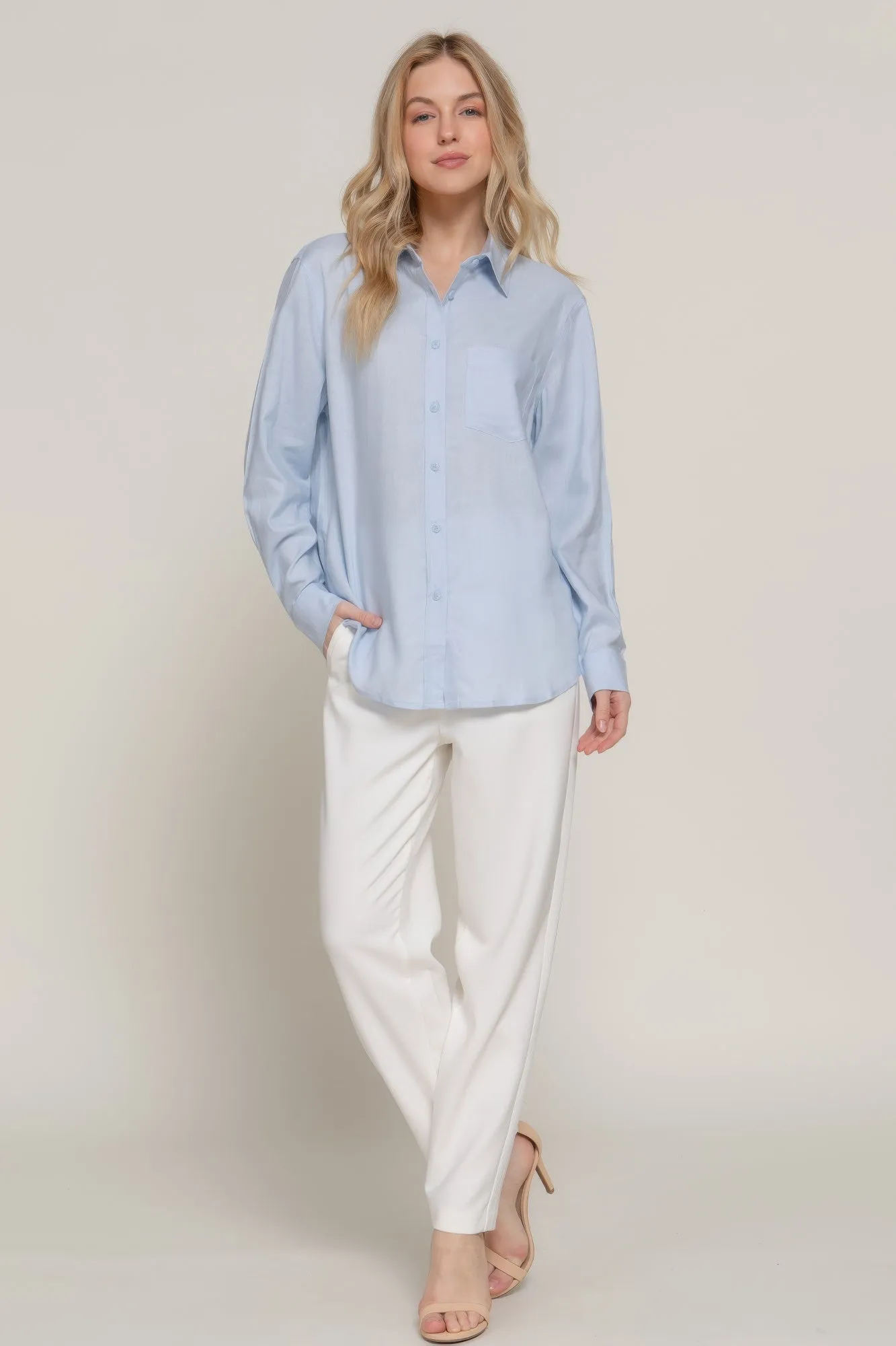 Baby Blue Long Sleeve Linen Blend Shirt