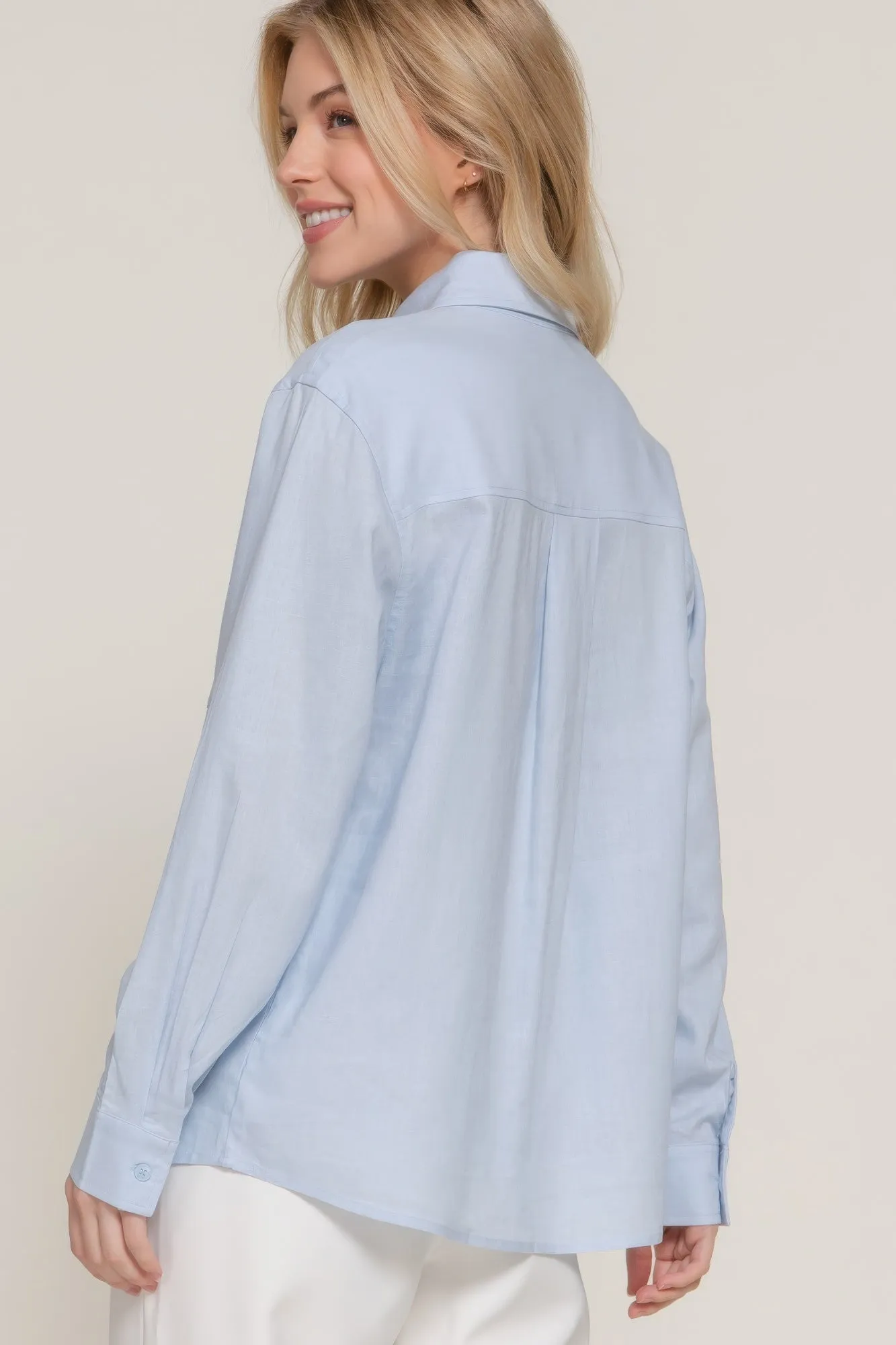 Baby Blue Long Sleeve Linen Blend Shirt