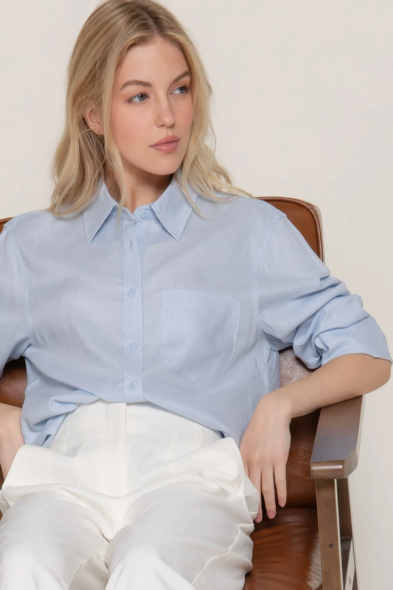 Baby Blue Long Sleeve Linen Blend Shirt