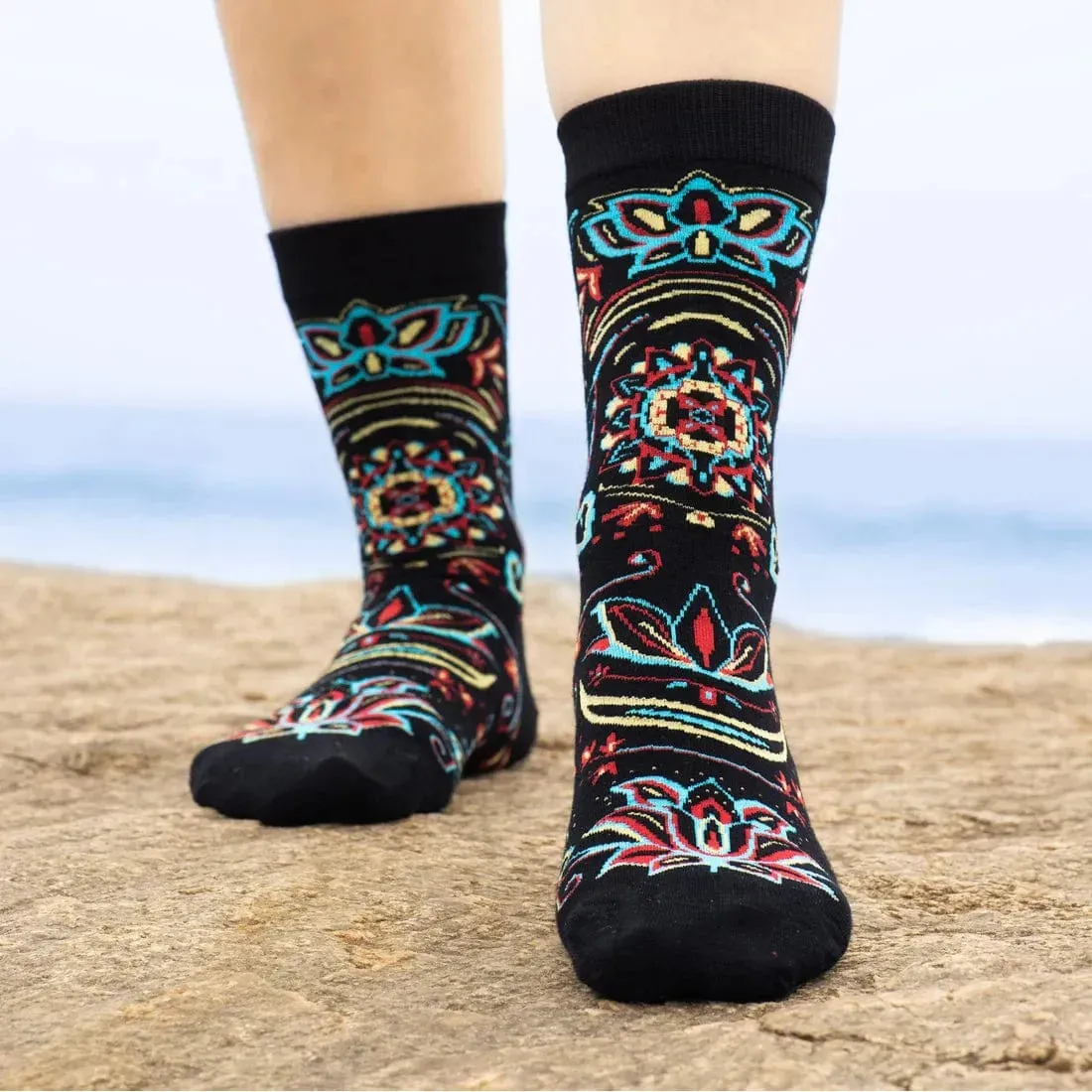 Bambukas Womens Boho Lotus Crew Socks
