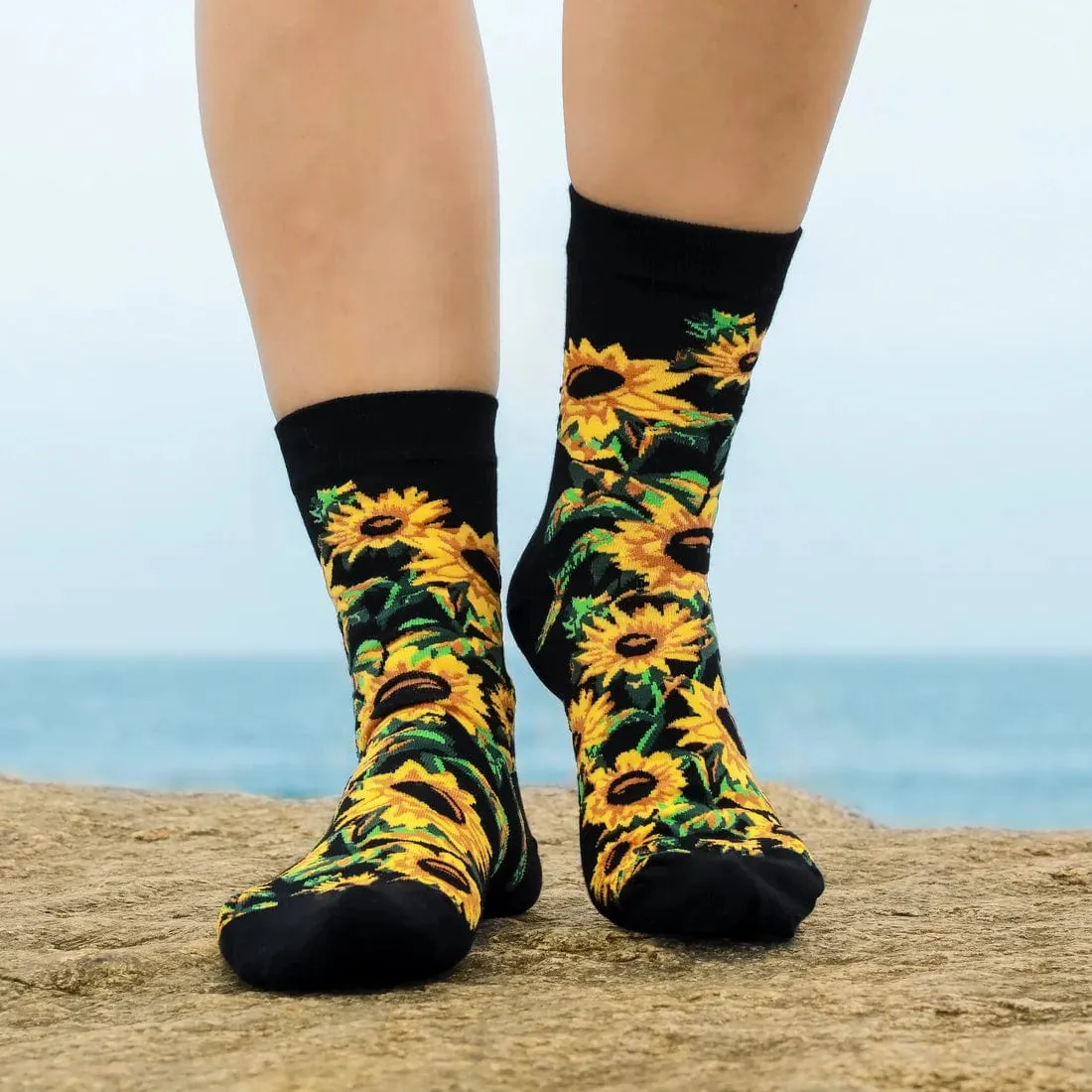 Bambukas Womens Solar Bloom Sunflower Crew Socks