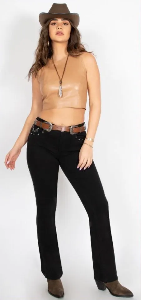 Beatriz Black Denim Western Embroidered Bootcut Jeans