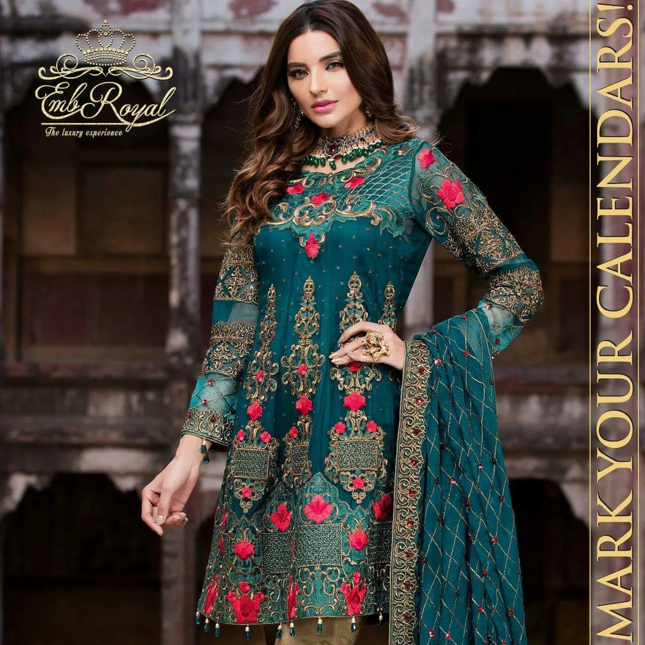 Beautiful chiffon dress by imrozia in sea green and brown color Model # C 1202