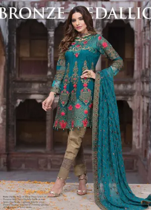 Beautiful chiffon dress by imrozia in sea green and brown color Model # C 1202