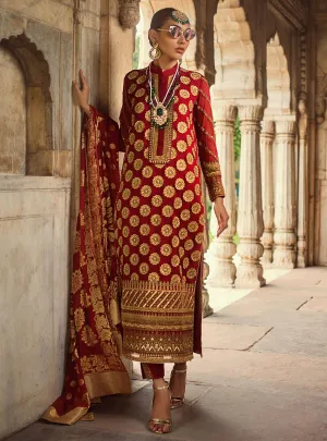 Beautiful embroidered Indian chiffon outfit in lavish red color # P2344