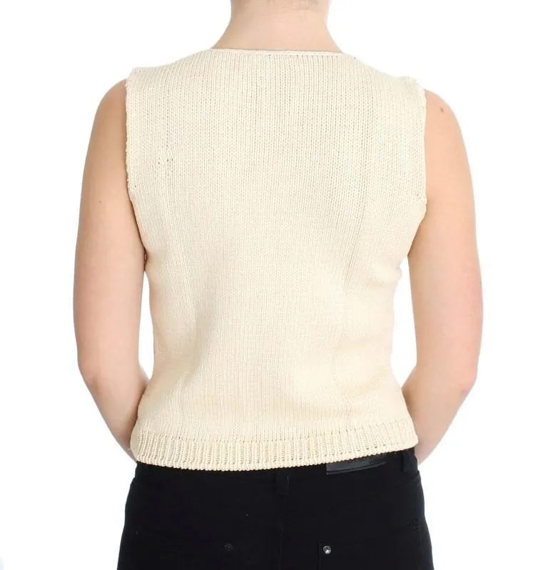 Beige Cotton Blend Knitted Sleeveless Sweater