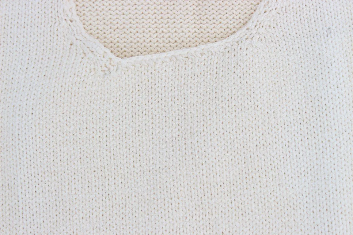 Beige Cotton Blend Knitted Sleeveless Sweater