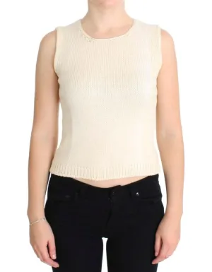 Beige Cotton Blend Knitted Sleeveless Sweater
