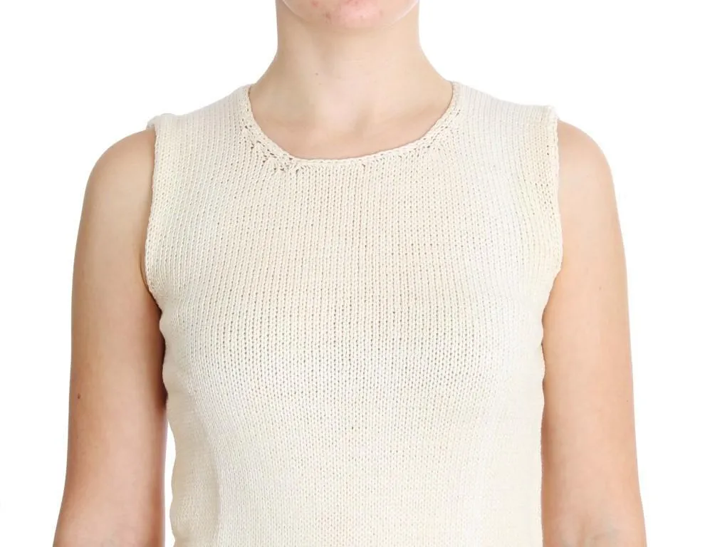 Beige Cotton Blend Knitted Sleeveless Sweater