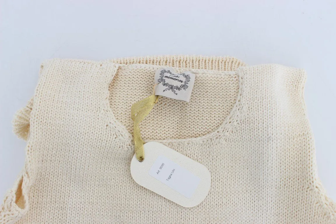 Beige Cotton Blend Knitted Sleeveless Sweater