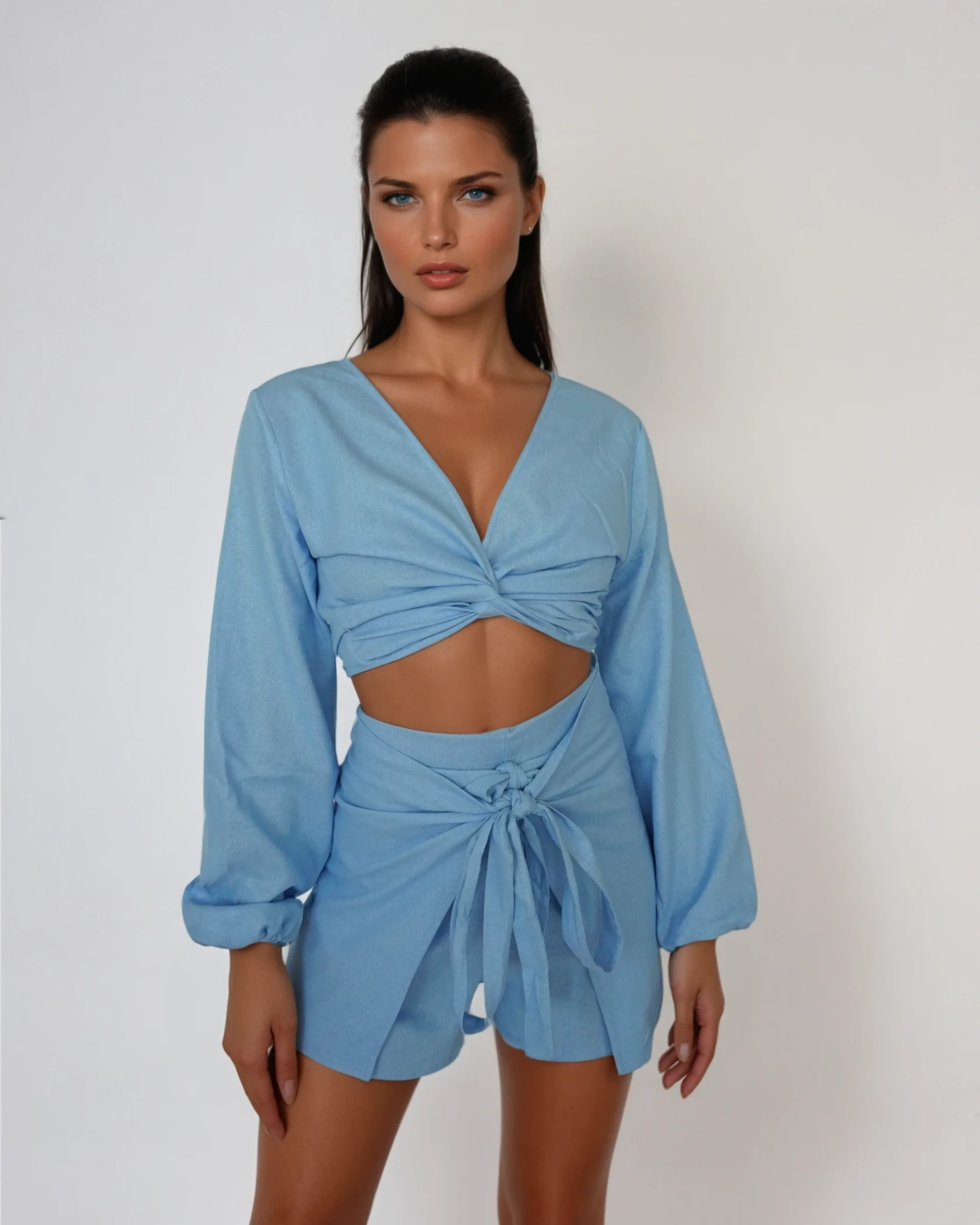 Belle Blouse - Blue Linen