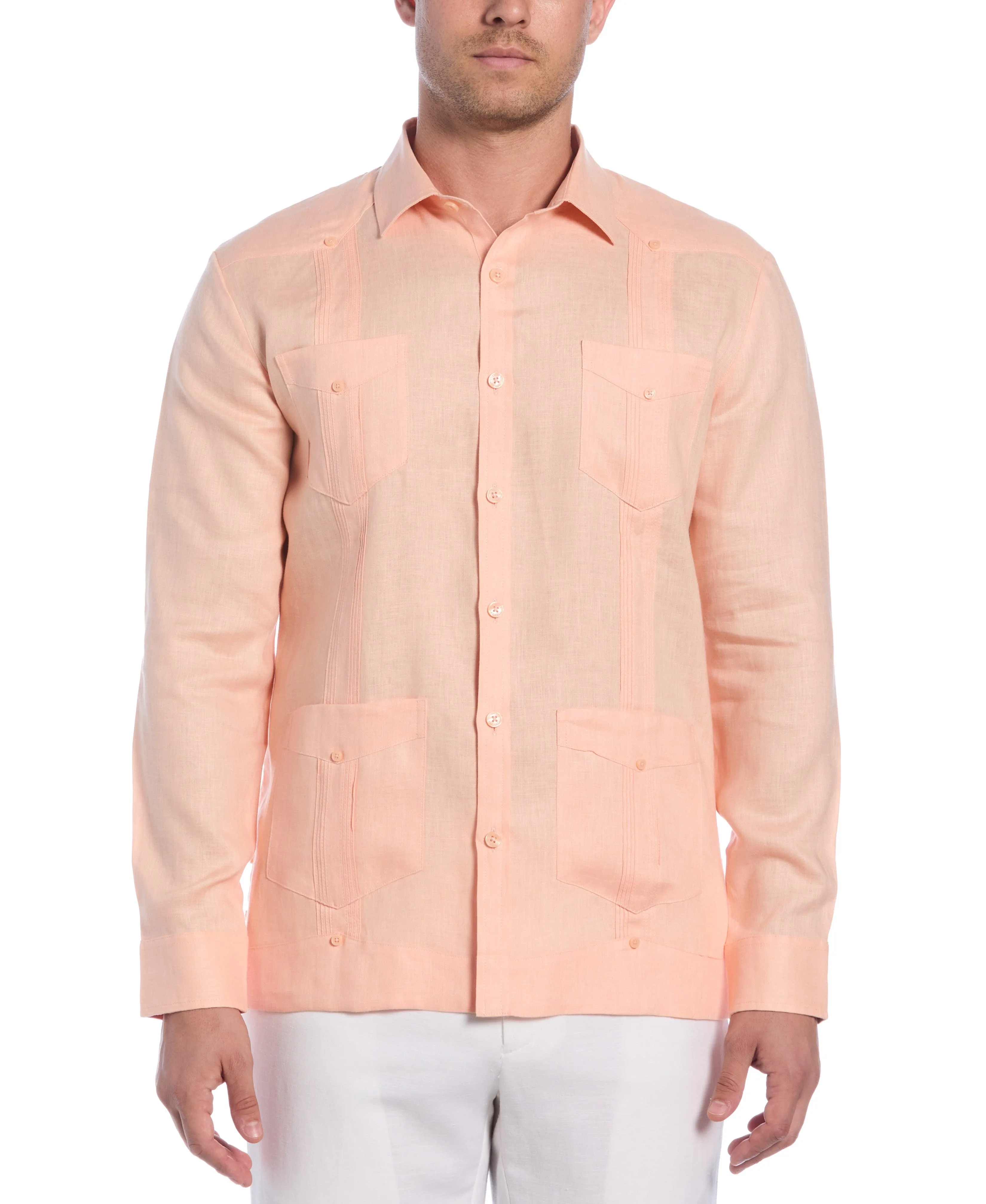 Big & Tall 100% Linen Classic Guayabera Shirt - Long Sleeve