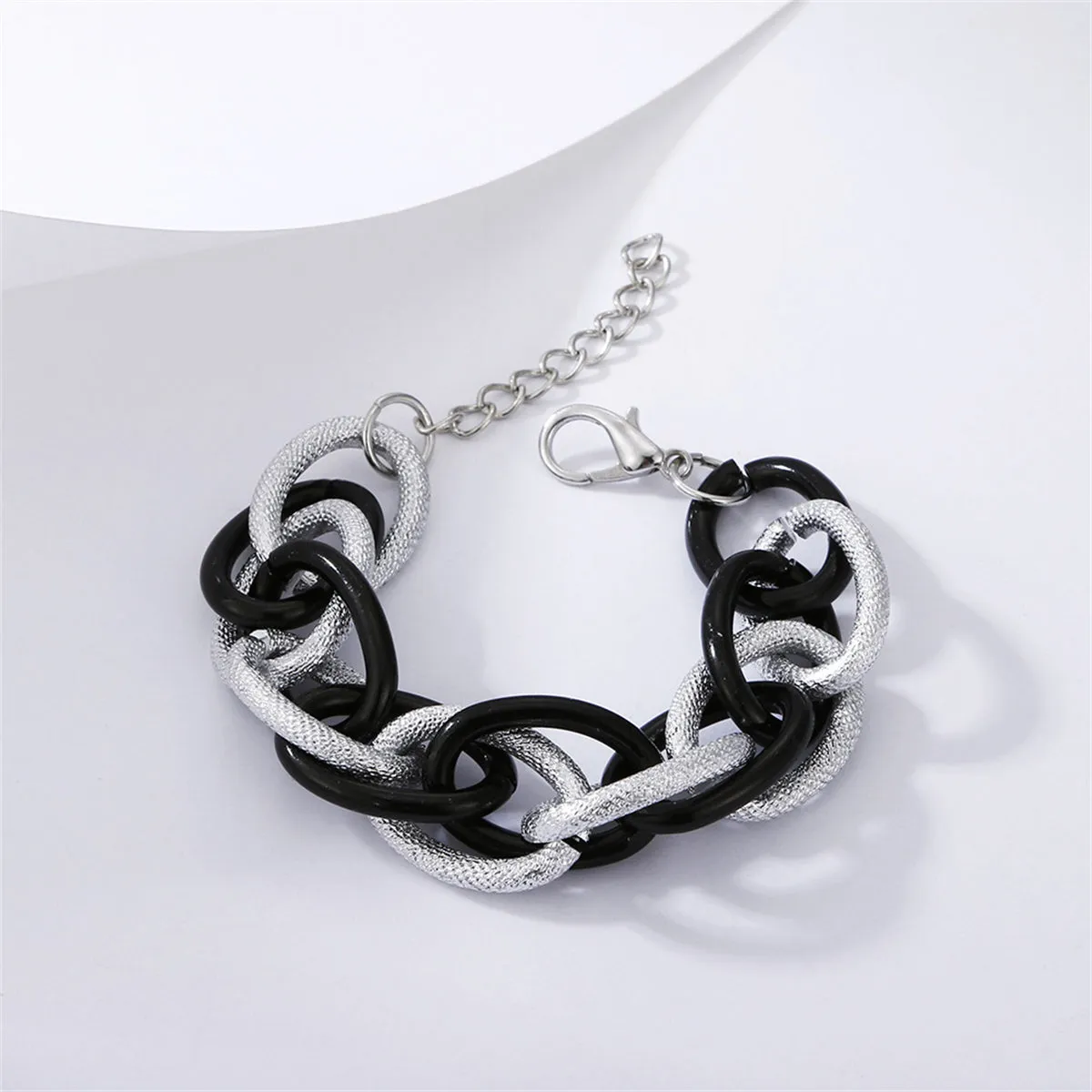 Black Acrylic & Silver-Plated Interlocking Chain Bracelet