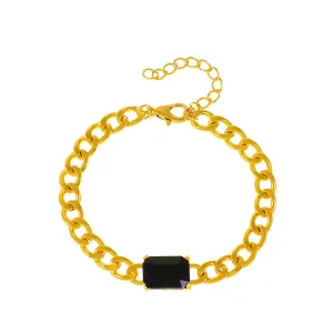 Black Crystal & 18K Gold-Plated Curb Chain Bracelet