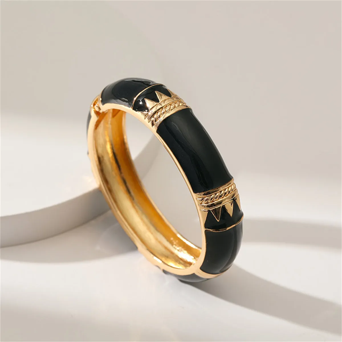 Black Enamel & 18K Gold-Plated Geometric Bamboo Bangle