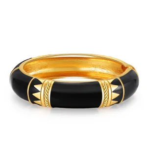 Black Enamel & 18K Gold-Plated Geometric Bamboo Bangle