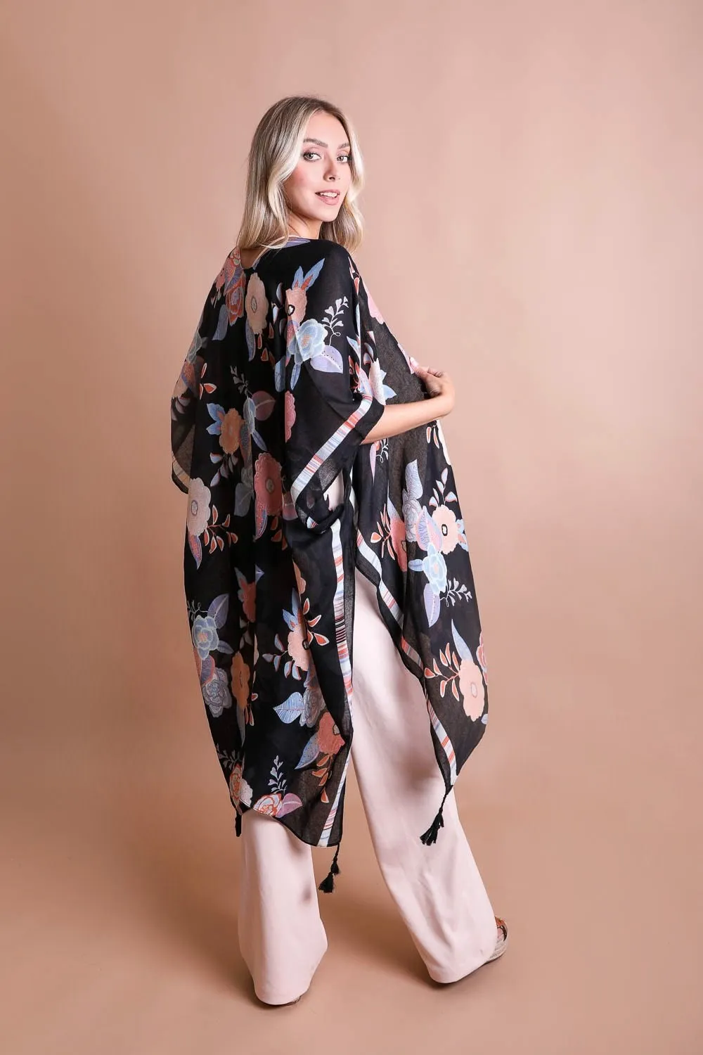 Black Flower Kimono Duster