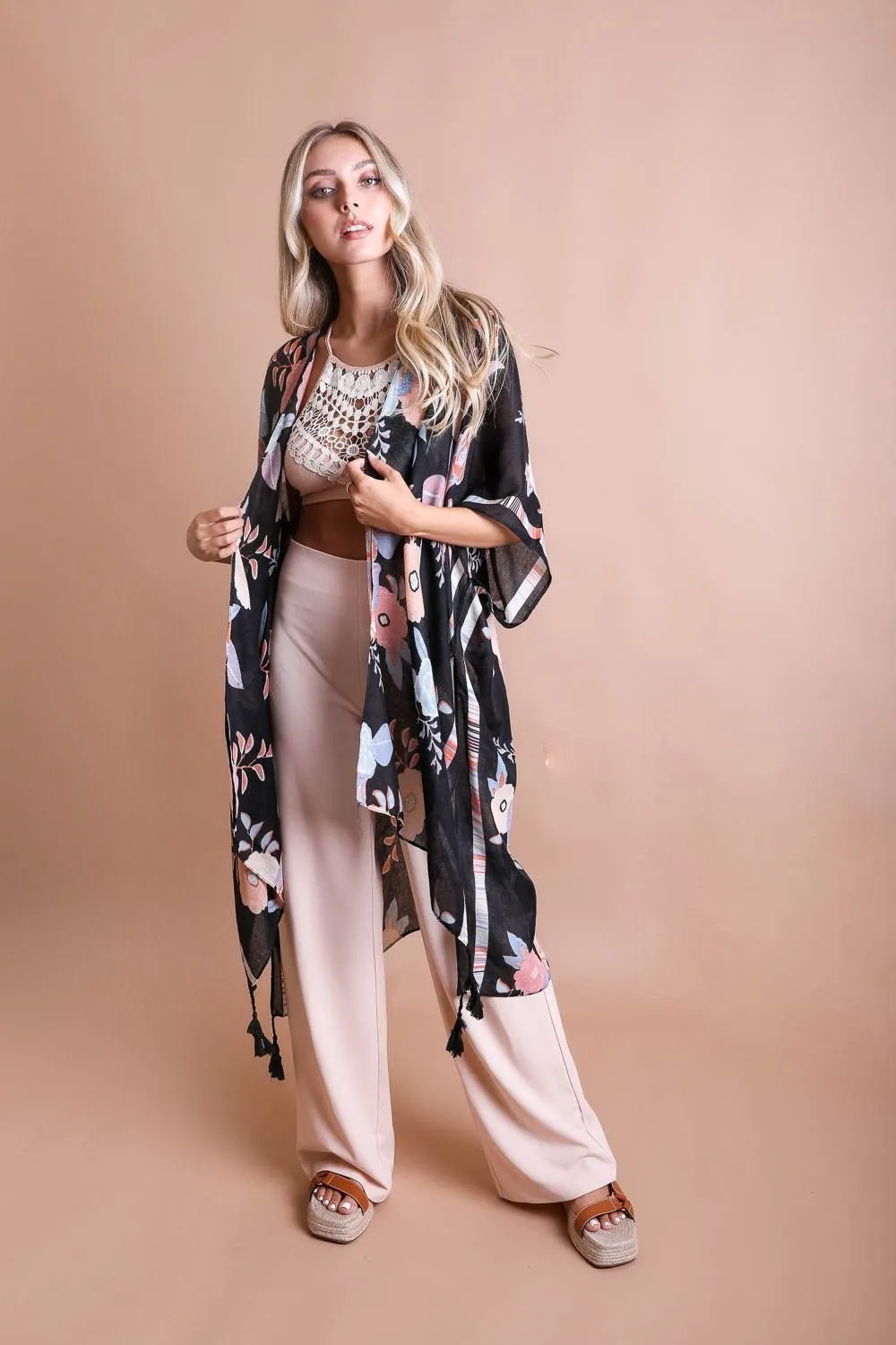 Black Flower Kimono Duster