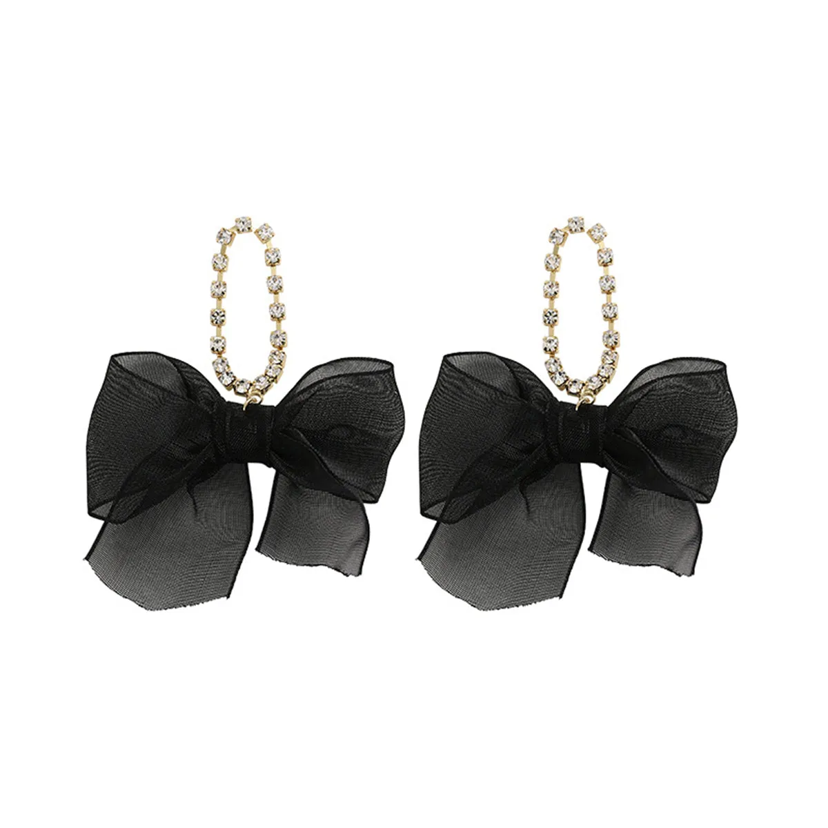 Black Lace & Cubic Zirconia 18K Gold-Plated Bow Drop Earrings
