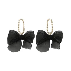 Black Lace & Cubic Zirconia 18K Gold-Plated Bow Drop Earrings