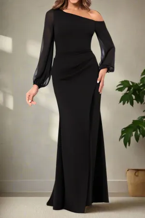 Black One Shoulder Mermaid Chiffon Mother of The Bride Dresses