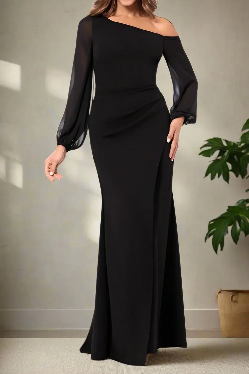 Black One Shoulder Mermaid Chiffon Mother of The Bride Dresses