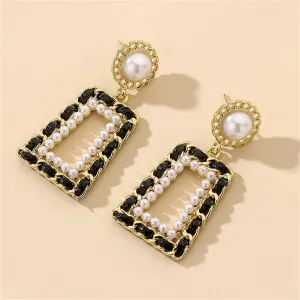 Black Polystyrene & Pearl 18K Gold-Plated Open Geometric Drop Earrings