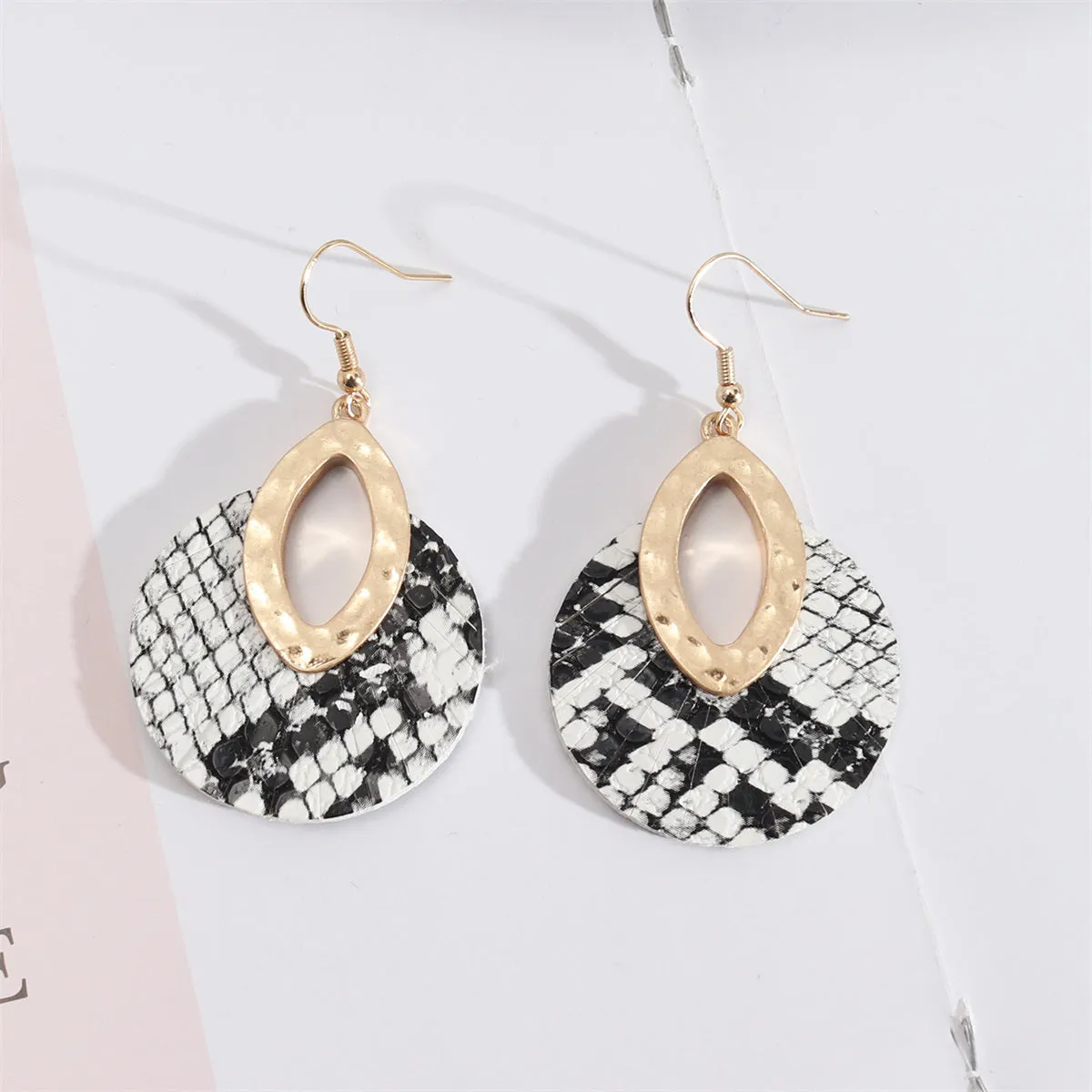 Black Polyurethane & 18K Gold-Plated Snake-Print Round Drop Earrings