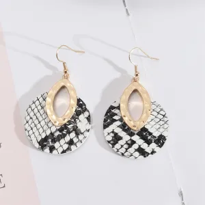 Black Polyurethane & 18K Gold-Plated Snake-Print Round Drop Earrings