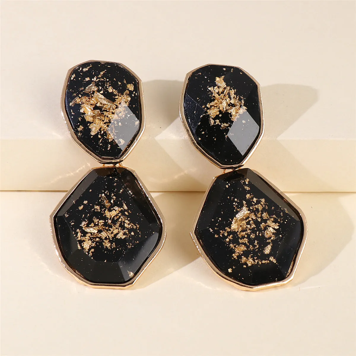 Black Resin & 18K Gold-Plated Geometric Drop Earrings