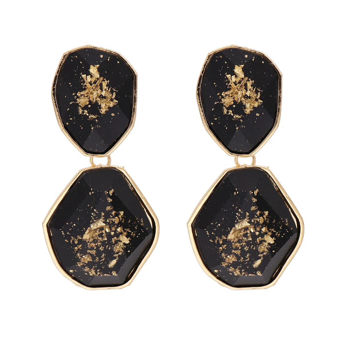 Black Resin & 18K Gold-Plated Geometric Drop Earrings