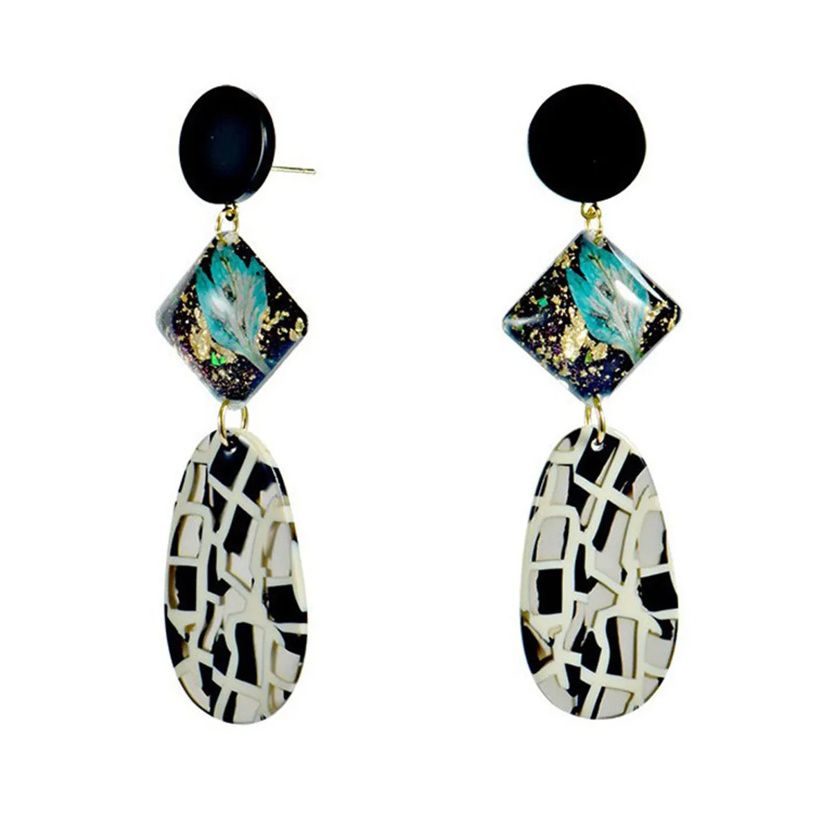 Black Resin & Acrylic 18K Gold-Plated Geometric Drop Earrings