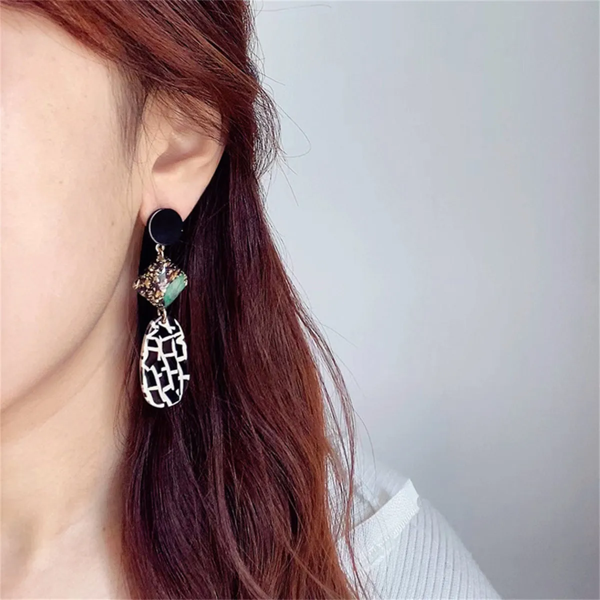 Black Resin & Acrylic 18K Gold-Plated Geometric Drop Earrings