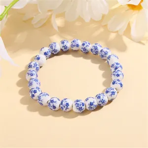 Blue & Ceramic Ridge Orchid Beaded Stretch Bracelet