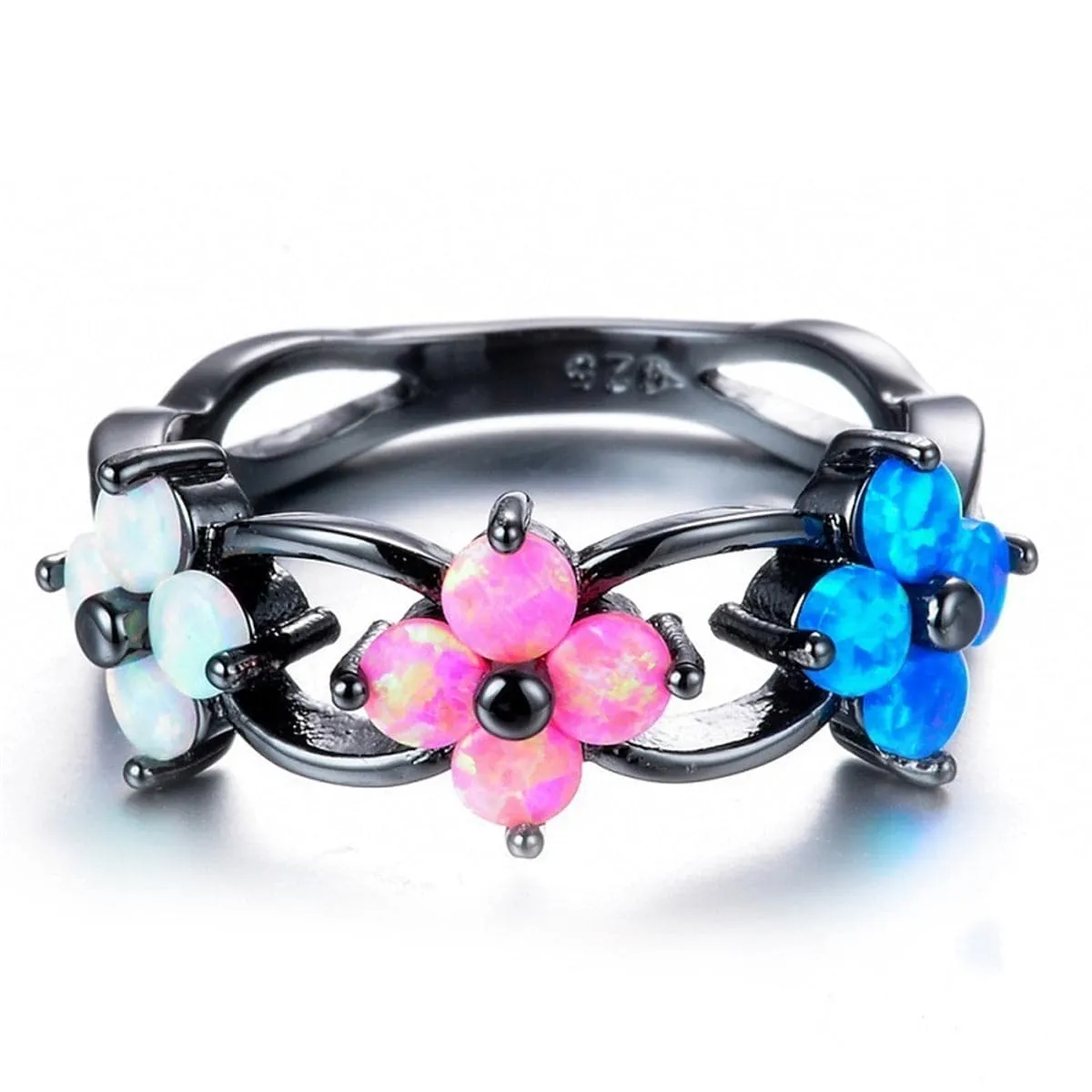 Blue & Pink Resin Flower Openwork Ring