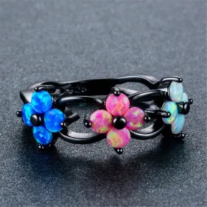Blue & Pink Resin Flower Openwork Ring