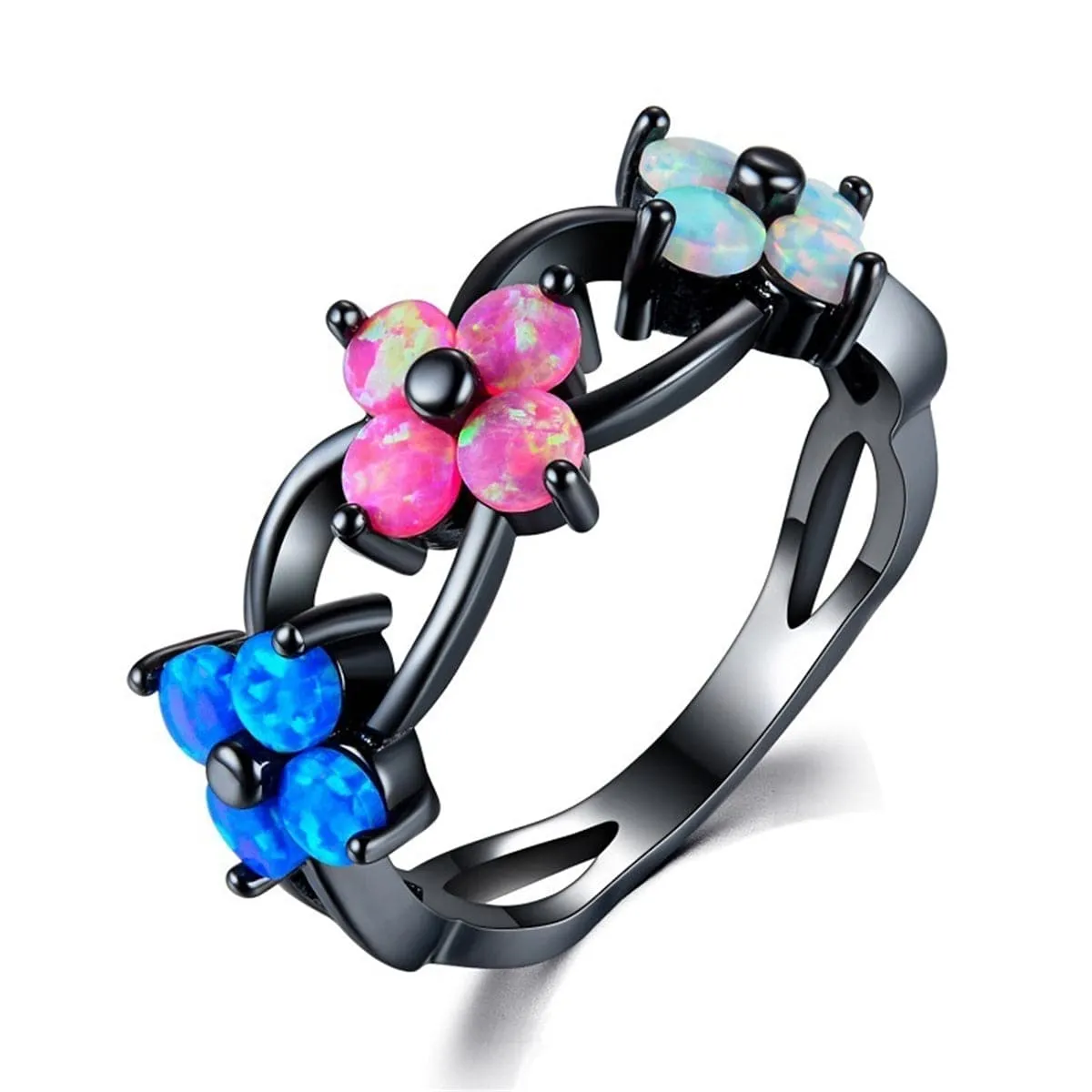 Blue & Pink Resin Flower Openwork Ring