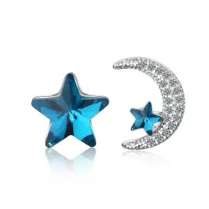 Blue Crystal & Cubic Zirconia Star & Moon Stud Earrings