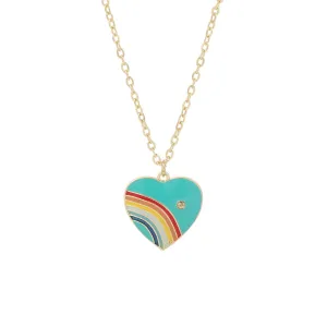 Blue Enamel & Cubic Zirconia 18K Gold-Plated Rainbow Heart Pendant Necklace