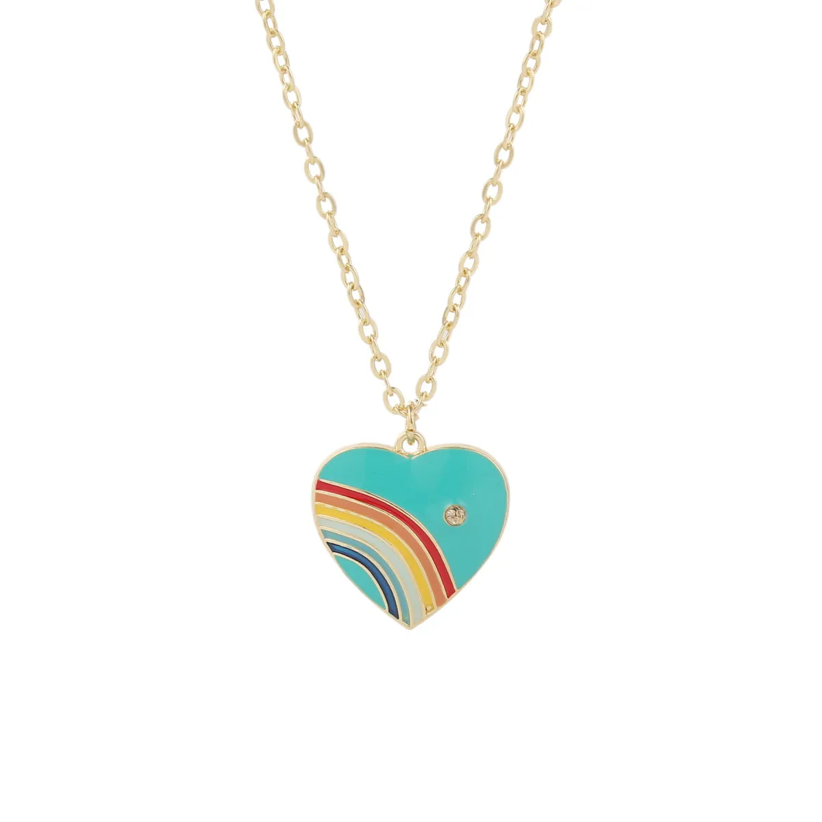 Blue Enamel & Cubic Zirconia 18K Gold-Plated Rainbow Heart Pendant Necklace