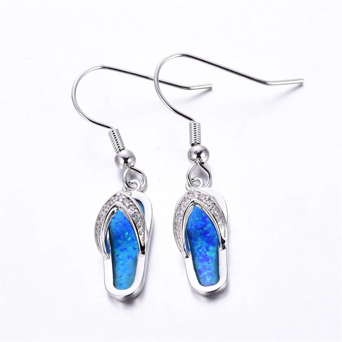 Blue Opal & Cubic Zirconia Flip-Flop Drop Earrings