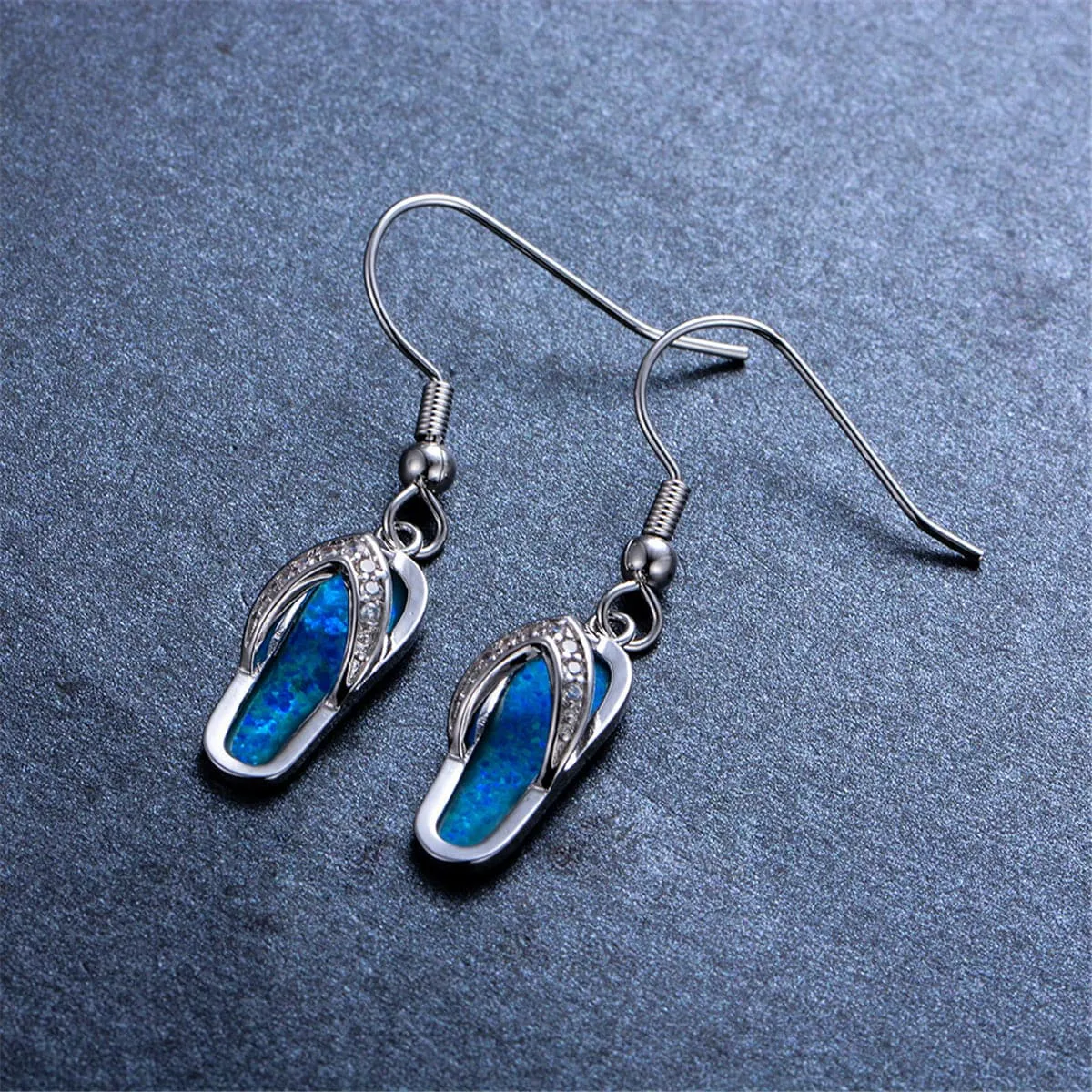 Blue Opal & Cubic Zirconia Flip-Flop Drop Earrings