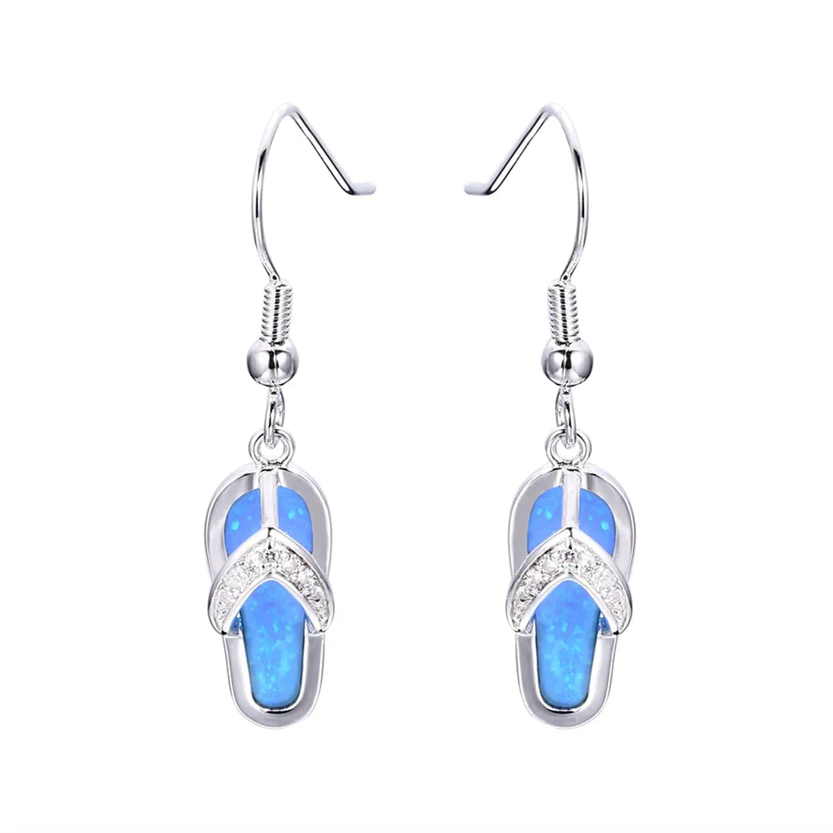 Blue Opal & Cubic Zirconia Flip-Flop Drop Earrings