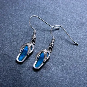 Blue Opal & Cubic Zirconia Flip-Flop Drop Earrings